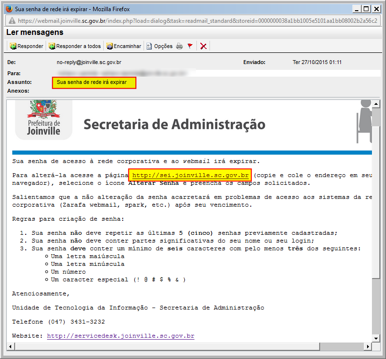 E-mail de Senha Expirada